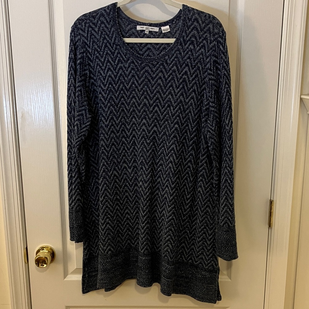 Plus Size Navy Chevron Knit 100% Cotton Sweater